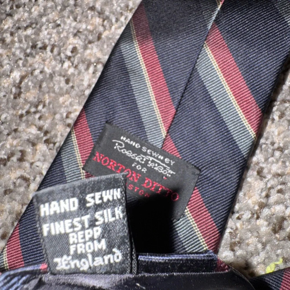 Robert Talbott Norton Ditto Silk Tie Navy Burgundy Striped Hand Sewn England 57